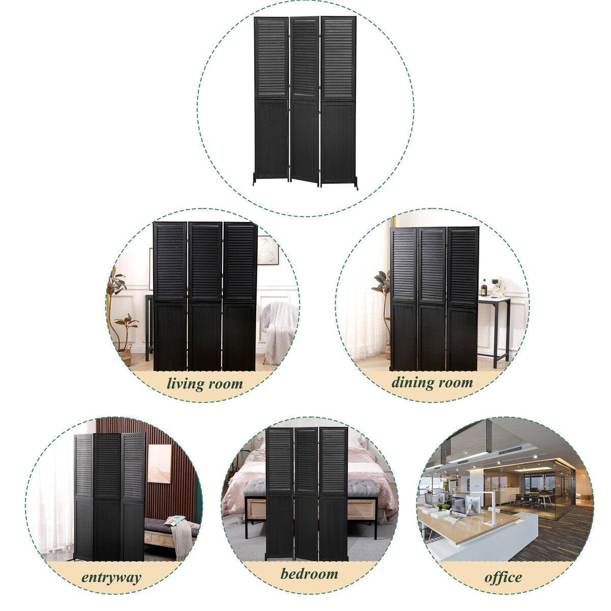 Cloisons de séparation à 3 panneaux et écran de confidentialité pliable en bois naturel, cloison de séparation de 1,8 m pour séparation de pièce