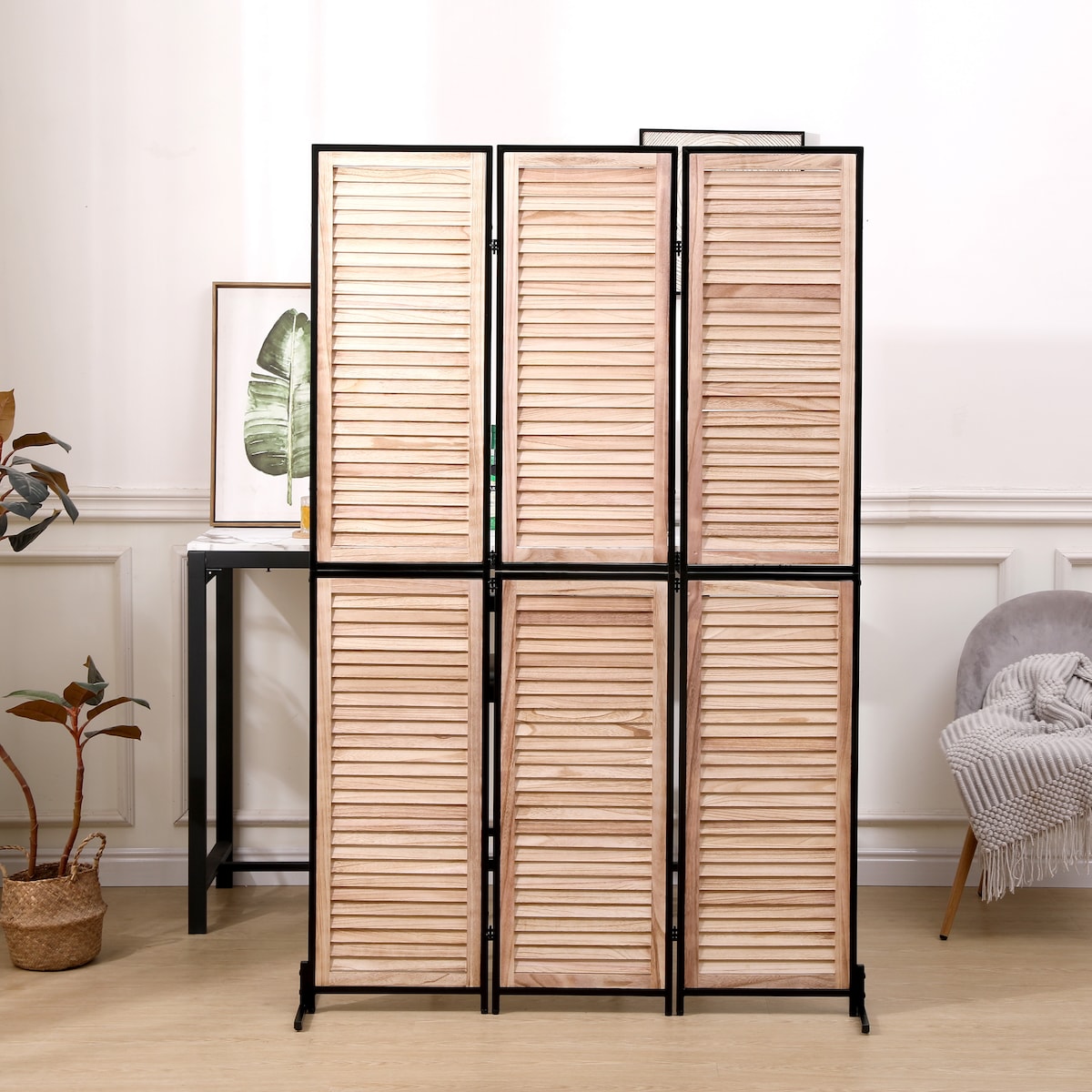 Cloisons de séparation à 3 panneaux et écran de confidentialité pliable en bois naturel, cloison de séparation de 1,8 m pour séparation de pièce