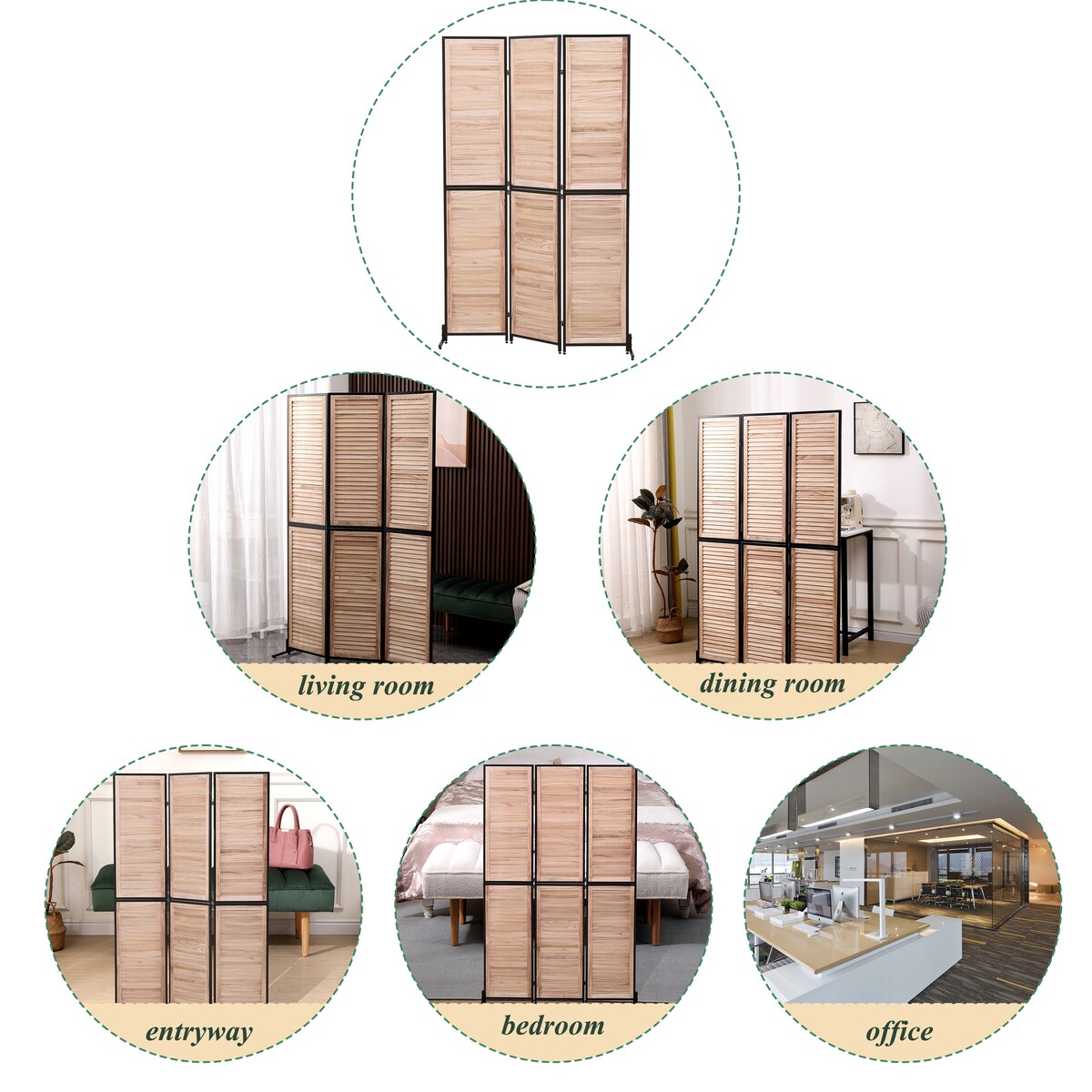 Cloisons de séparation à 3 panneaux et écran de confidentialité pliable en bois naturel, cloison de séparation de 1,8 m pour séparation de pièce