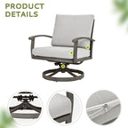 Ensemble bistro de patio 3 pièces en aluminium avec table d'appoint, fauteuils pivotants et coussins gris clair