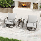 Ensemble bistro de patio 3 pièces en aluminium avec table d'appoint, fauteuils pivotants et coussins gris clair