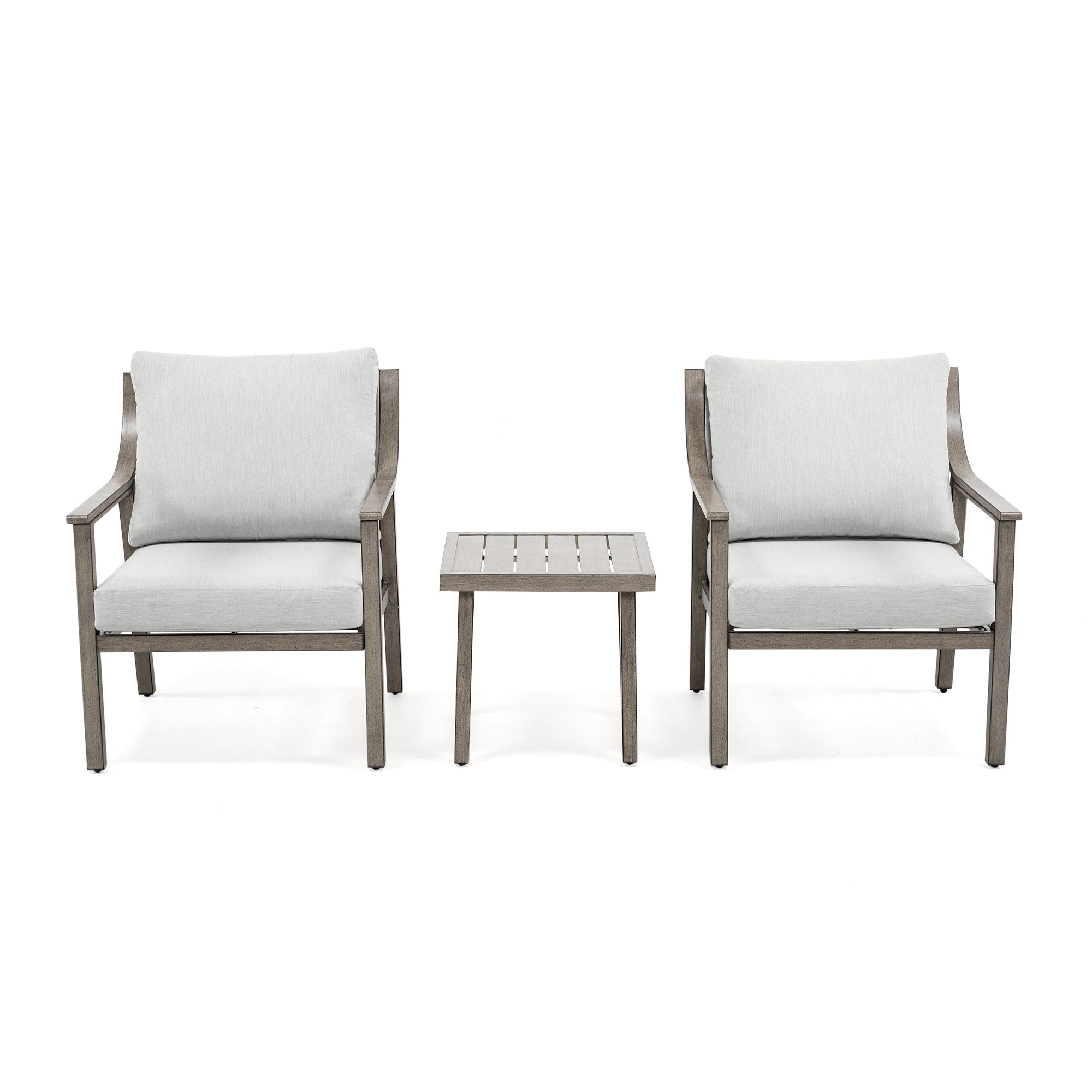 Ensemble de conversation de patio en aluminium 3 pièces avec table d'appoint et coussins