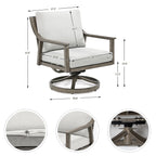 Ensemble de salon de jardin en aluminium 3 pièces avec chaises pivotantes, table d'appoint et coussins