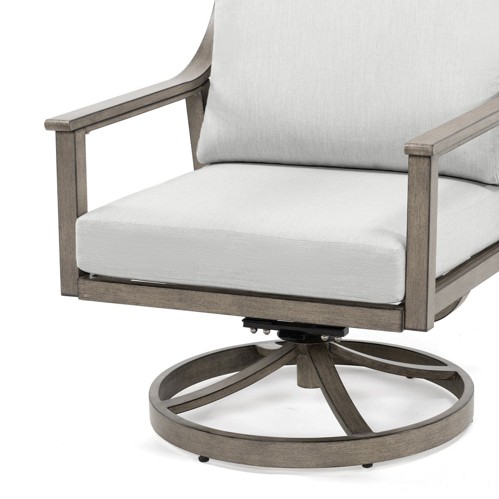 Ensemble de salon de jardin en aluminium 3 pièces avec chaises pivotantes, table d'appoint et coussins