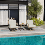Ensemble de salon de jardin en aluminium 3 pièces avec chaises pivotantes, table d'appoint et coussins