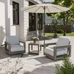 Ensemble de salon de jardin 3 pièces en aluminium avec chaises pivotantes, cadre et coussins peints à la main