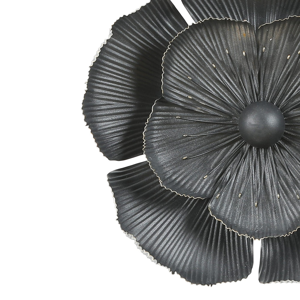 Décoration murale en métal gris foncé avec fleurs dorées de différentes tailles (lot de 3)