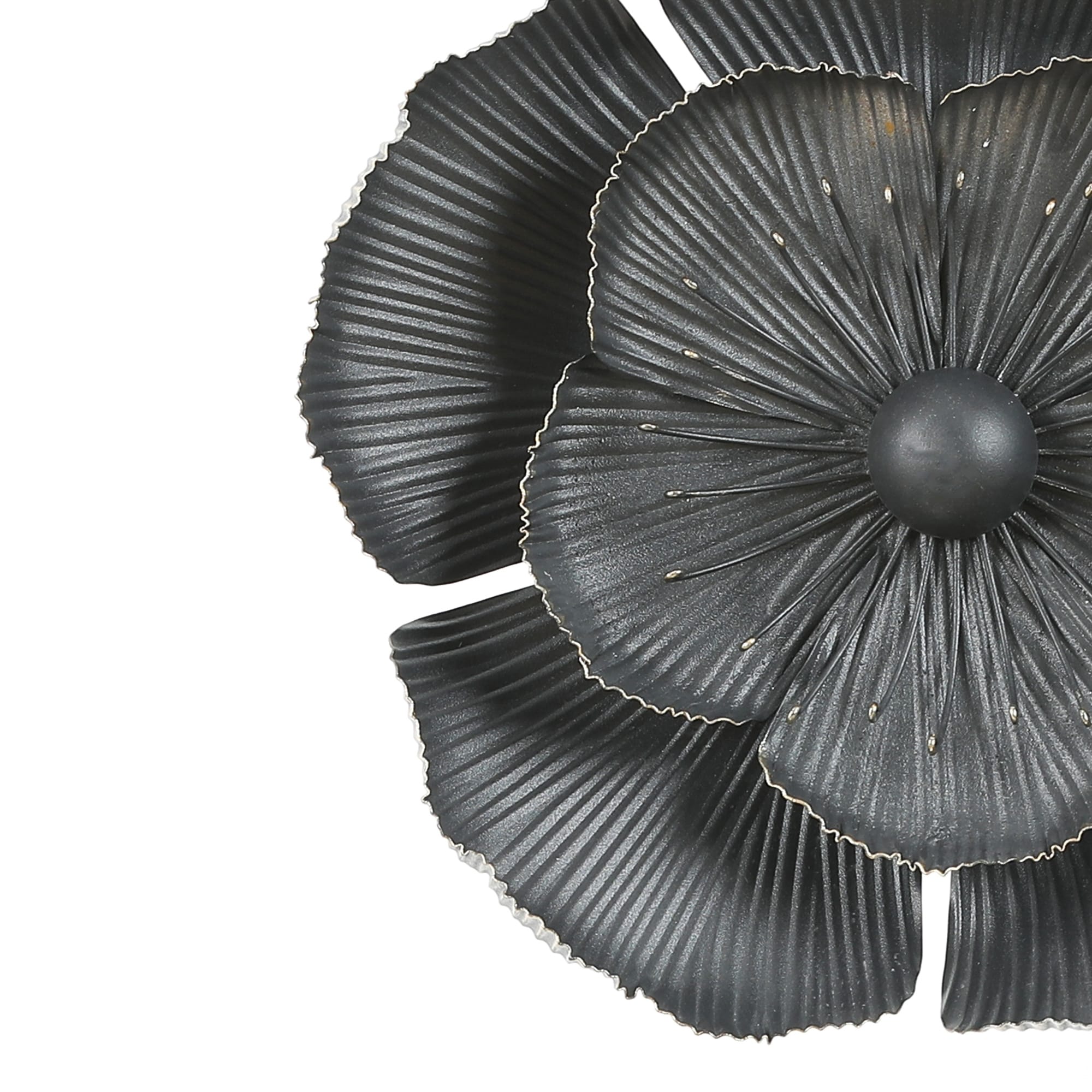 Décoration murale en métal gris foncé avec fleurs dorées de différentes tailles (lot de 3)
