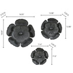 Décoration murale en métal gris foncé avec fleurs dorées de différentes tailles (lot de 3)