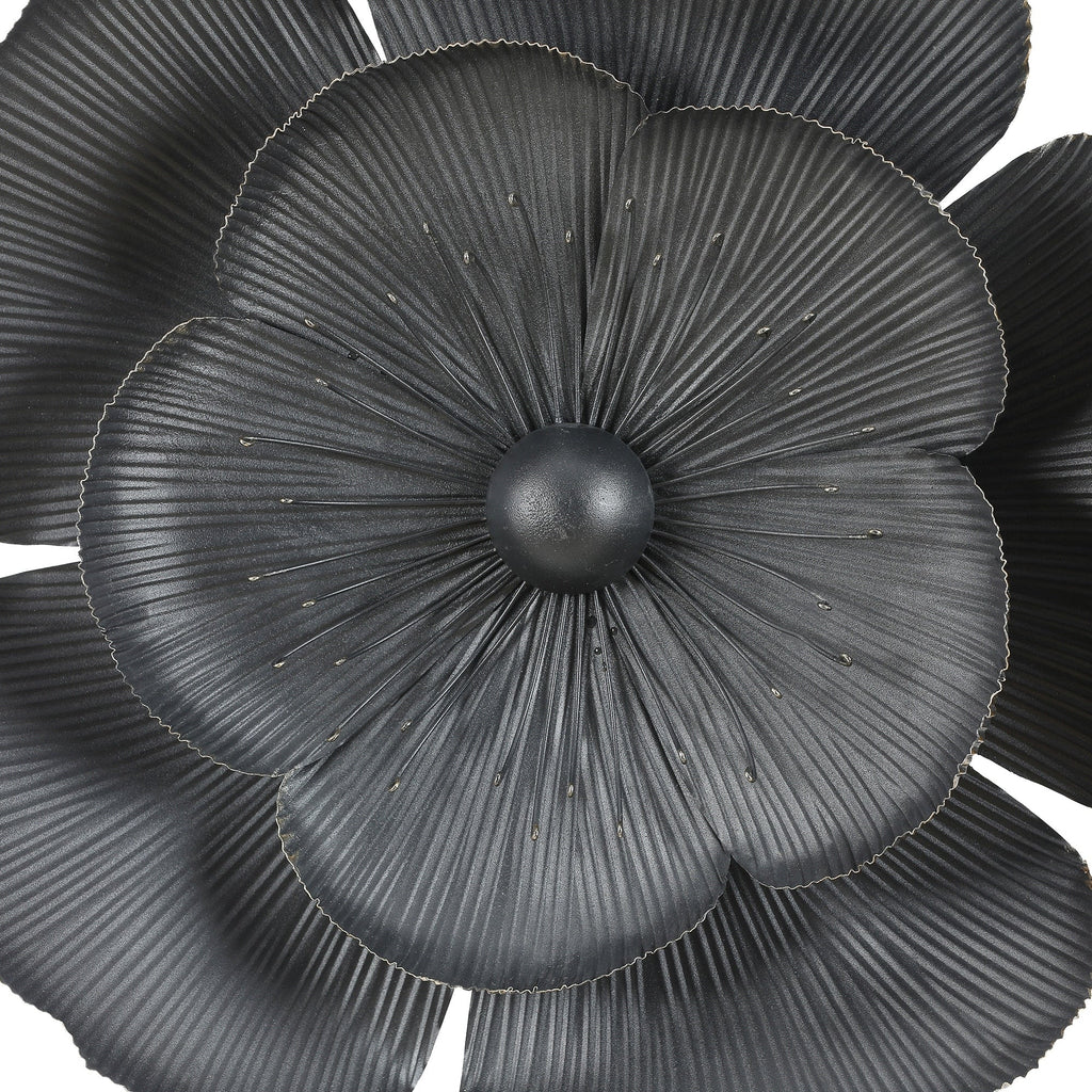 Décoration murale en métal gris foncé avec fleurs dorées de différentes tailles (lot de 3)