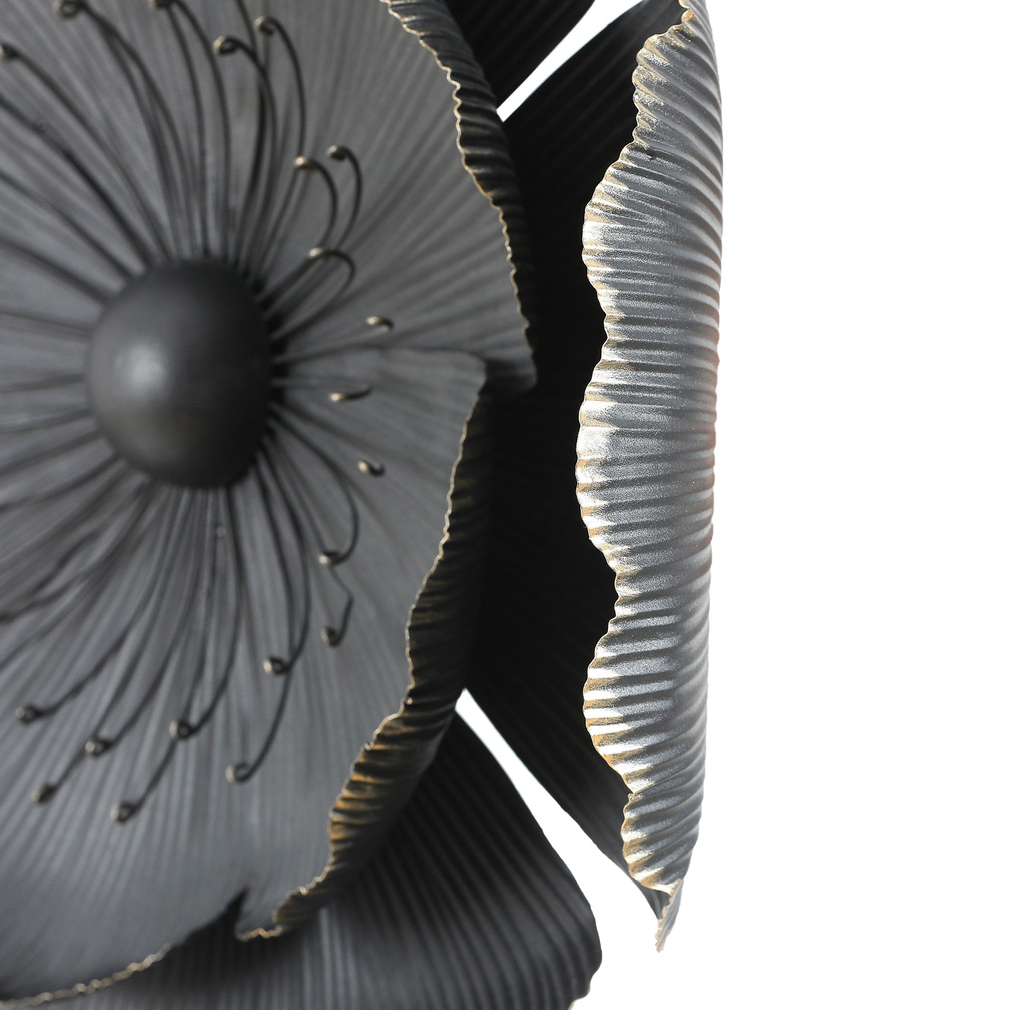 Décoration murale en métal gris foncé avec fleurs dorées de différentes tailles (lot de 3)