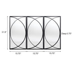 Ensemble de 3 miroirs muraux rectangulaires en métal noir - 31,9 H x 15,75 L x 0,75 P