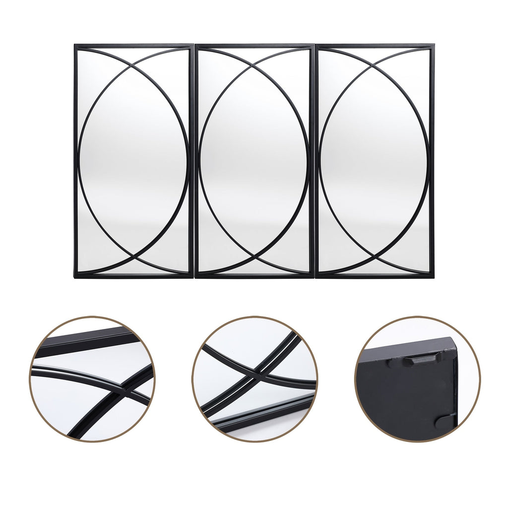 Ensemble de 3 miroirs muraux rectangulaires en métal noir - 31,9 H x 15,75 L x 0,75 P