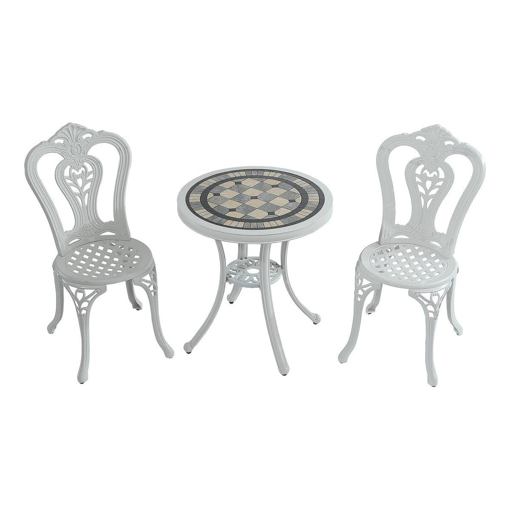 Ensemble table et chaises de bistrot 3 pièces en fonte d'aluminium
