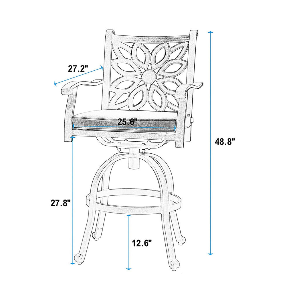 Ensemble de 3 tabourets de bar de patio en aluminium moulé MAISON ARTS comprenant 1 table de bar et 2 tabourets de bar hauts pivotants