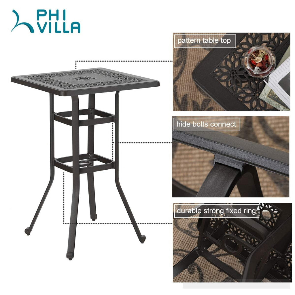 Ensemble de 3 tabourets de bar de patio en aluminium moulé MAISON ARTS comprenant 1 table de bar et 2 tabourets de bar hauts pivotants