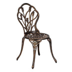Ensemble de bistrot de patio 3 pièces en aluminium moulé, mobilier d'extérieur, design tulipe, finition cuivre antique, résistant à la rouille