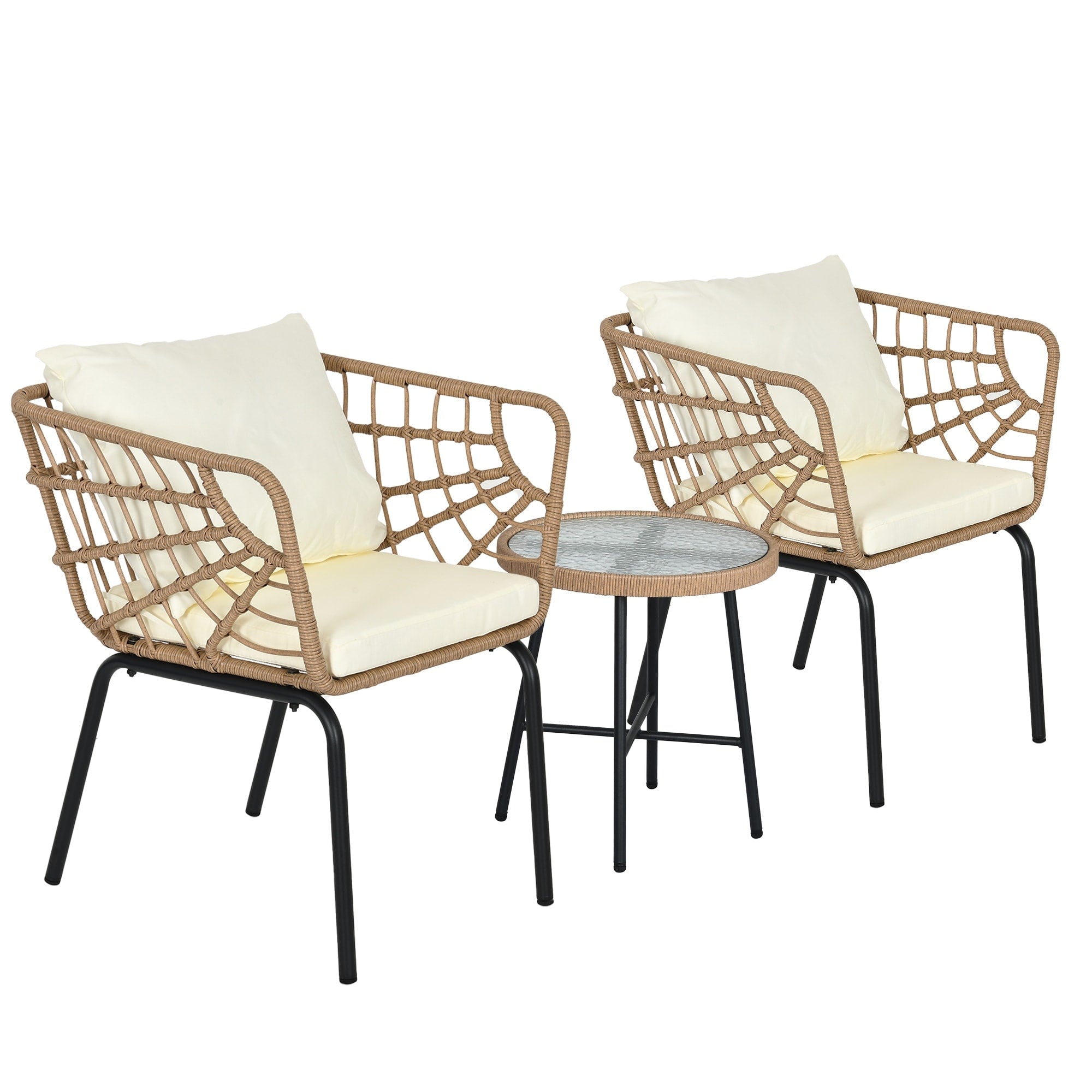 Ensemble bistrot rembourré 3 pièces Moasis avec chaises en osier et table d'appoint