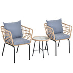 Ensemble bistrot rembourré 3 pièces Moasis avec chaises en osier et table d'appoint