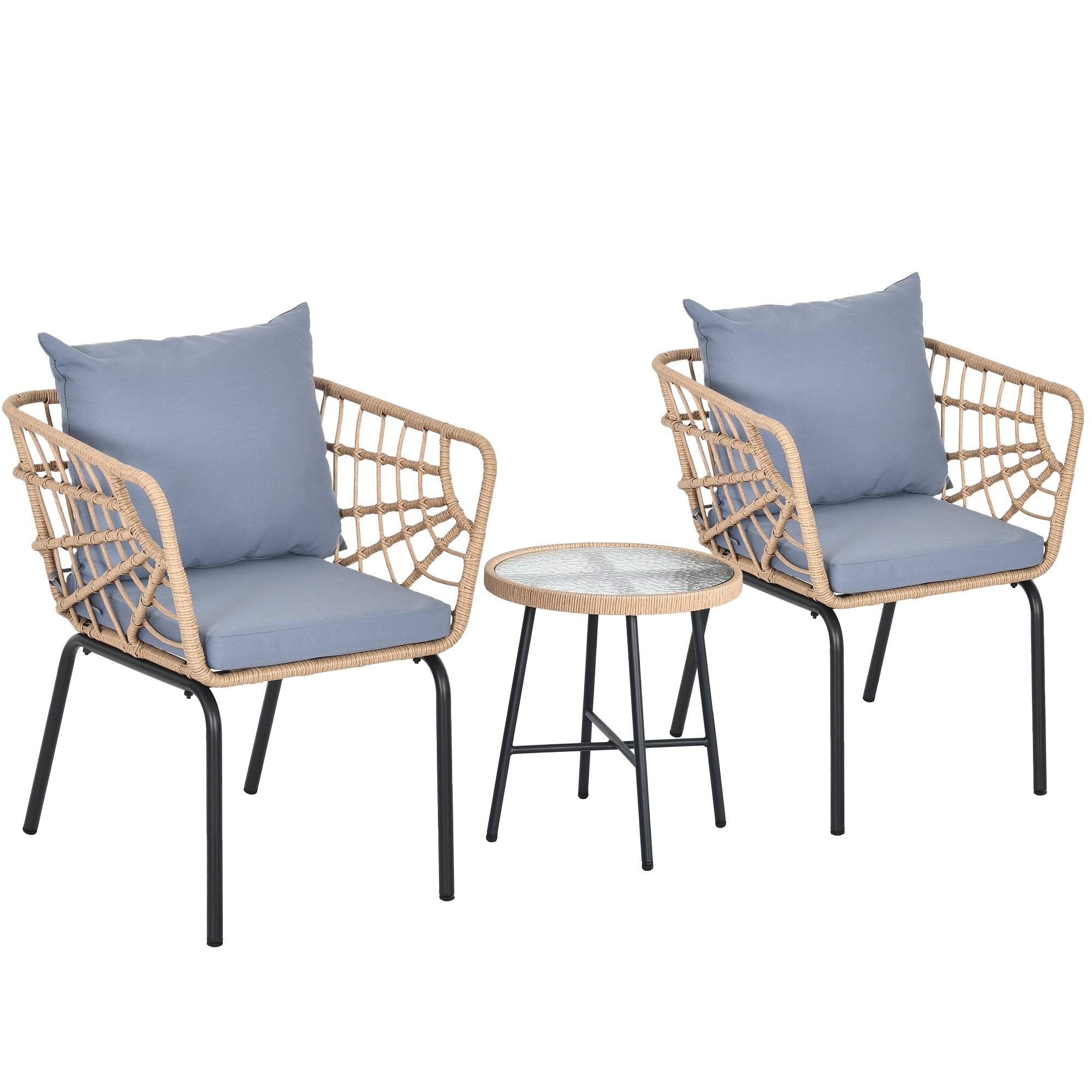 Ensemble bistrot rembourré 3 pièces Moasis avec chaises en osier et table d'appoint