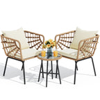 Ensemble bistrot rembourré 3 pièces Moasis avec chaises en osier et table d'appoint
