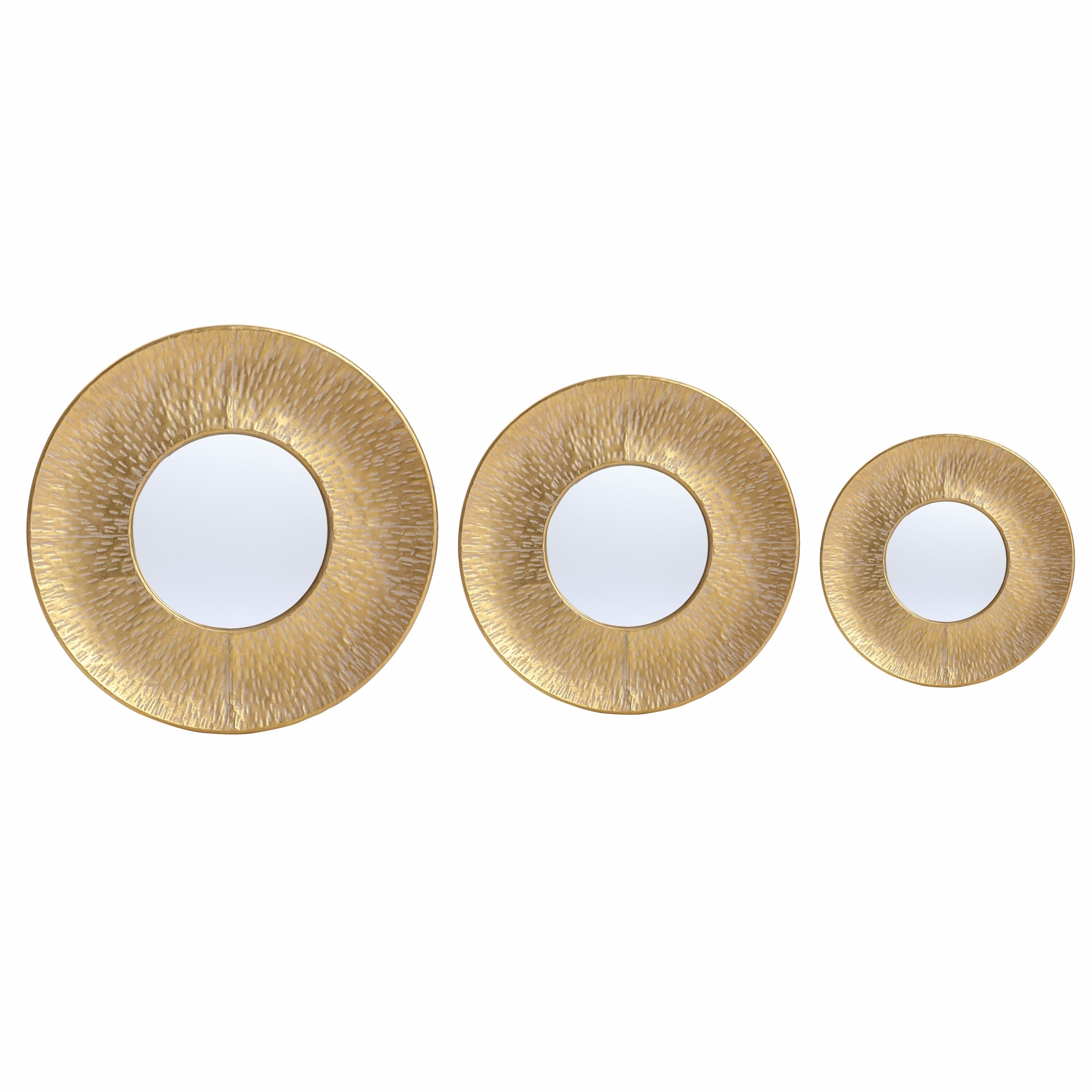 Ensemble de 3 miroirs muraux ronds en métal doré - 22,25 de diamètre x 2,36 de profondeur