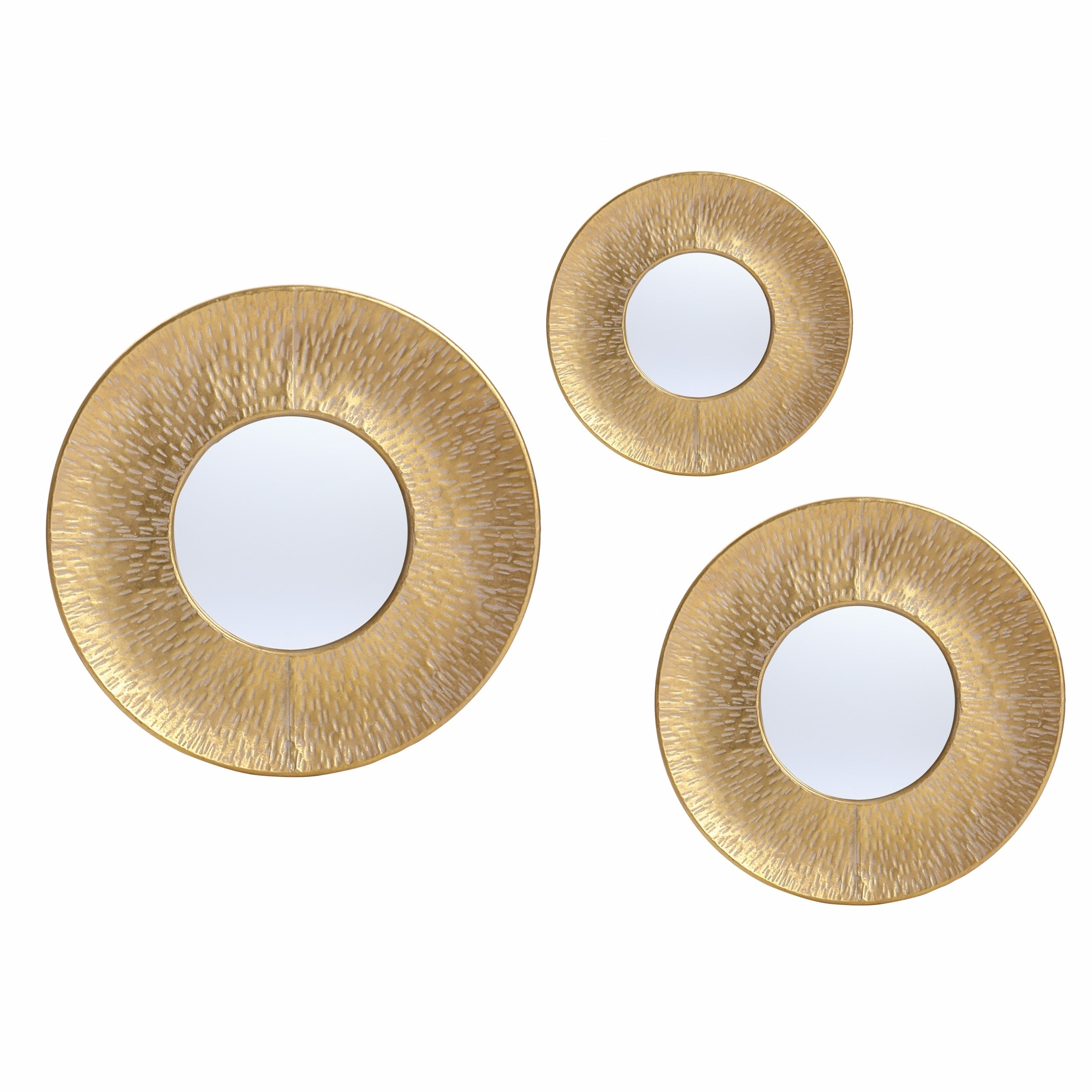 Ensemble de 3 miroirs muraux ronds en métal doré - 22,25 de diamètre x 2,36 de profondeur
