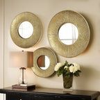 Ensemble de 3 miroirs muraux ronds en métal doré - 22,25 de diamètre x 2,36 de profondeur