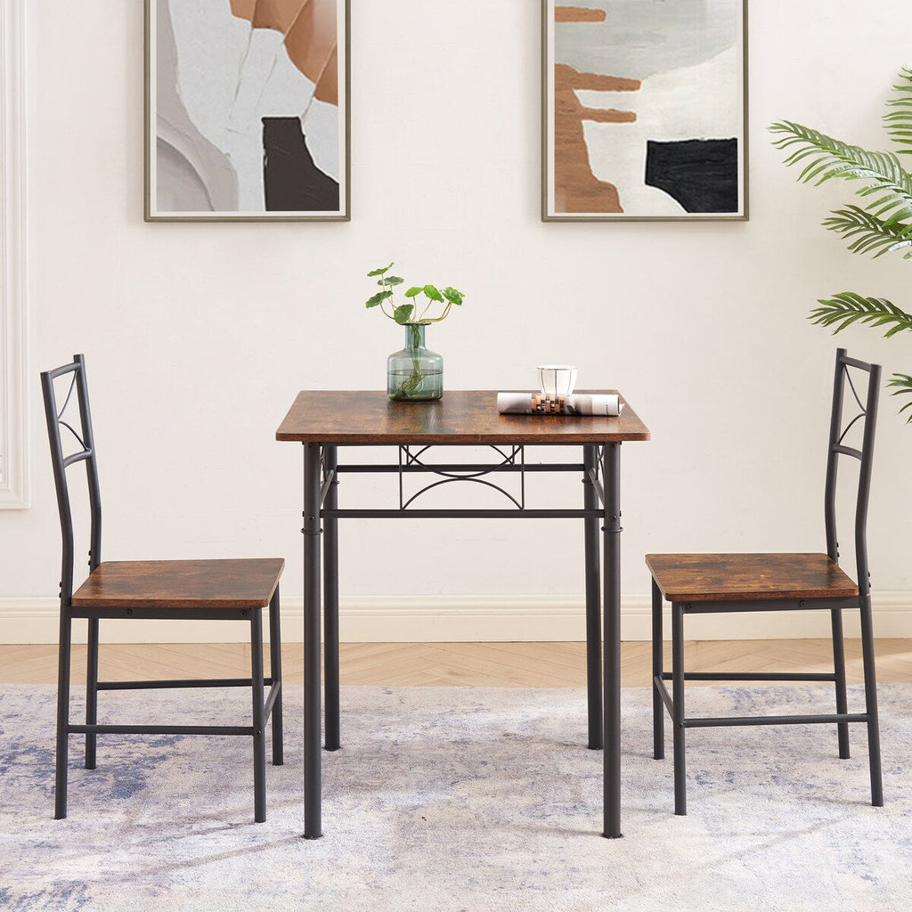Ensemble de cuisine, salle à manger et patio 3 pièces, table et chaise marron rétro - Chaise : 15,6 L x 15,1 l x 33,8 H