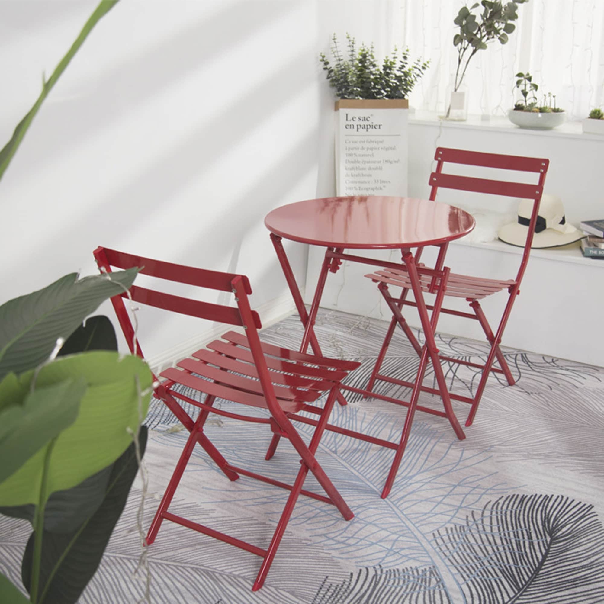 Ensemble bistro minimaliste de patio 3 pièces avec table ronde pliable et chaises - Ensemble bistro de patio 3 pièces