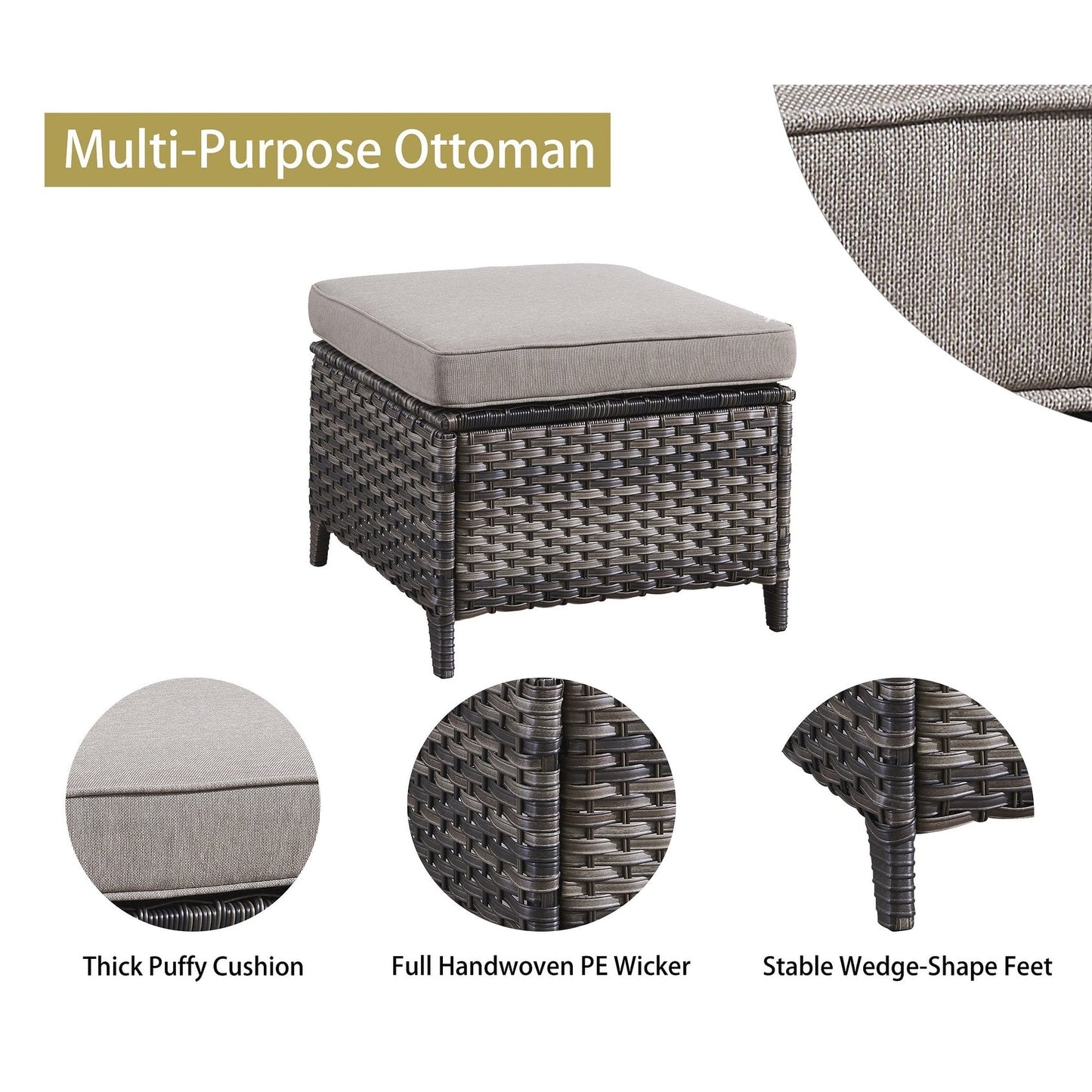 Ensemble de 3 poufs sectionnels en osier à dossier haut pour patio extérieur Gymojoy