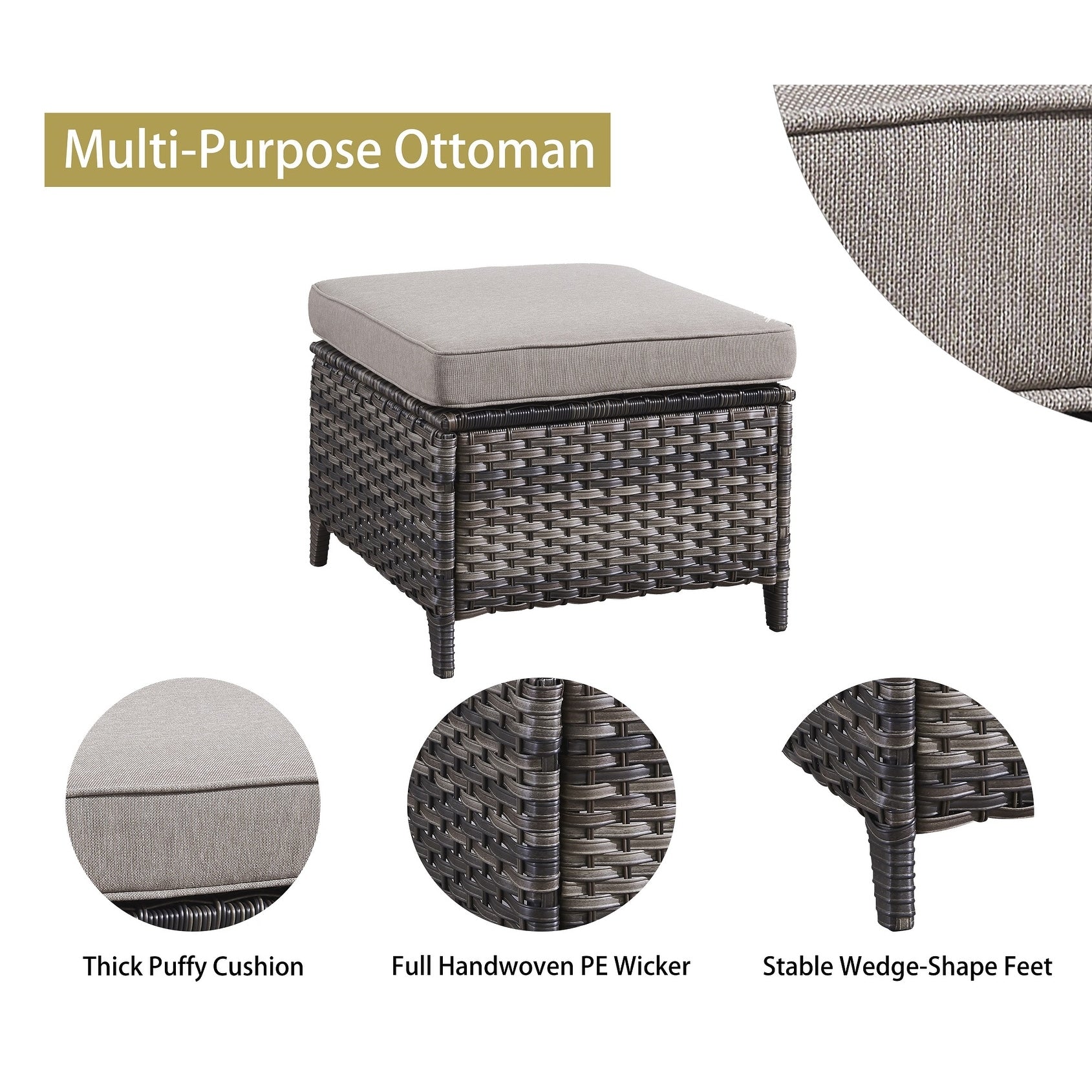 Ensemble de 3 poufs sectionnels en osier à dossier haut pour patio extérieur Gymojoy