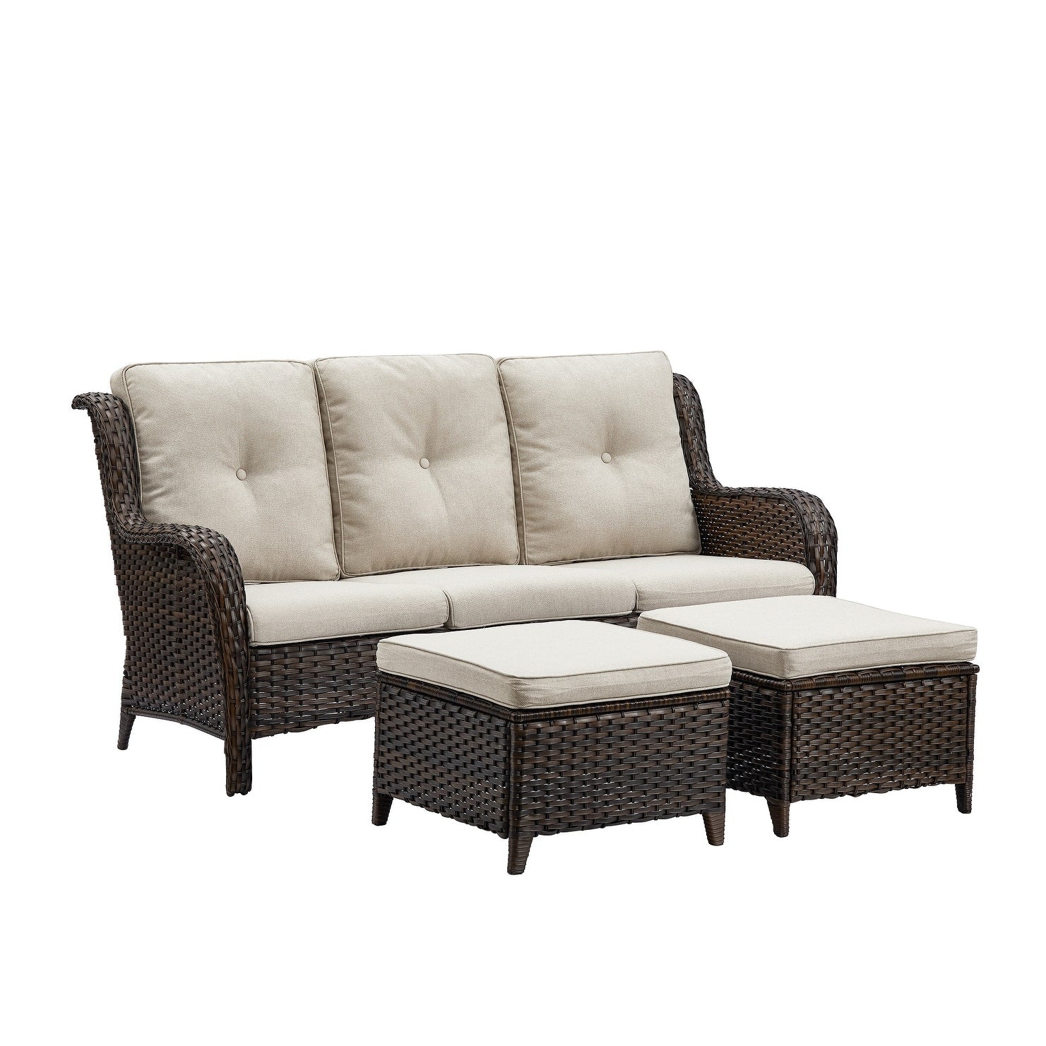 Ensemble de 3 poufs sectionnels en osier à dossier haut pour patio extérieur Gymojoy