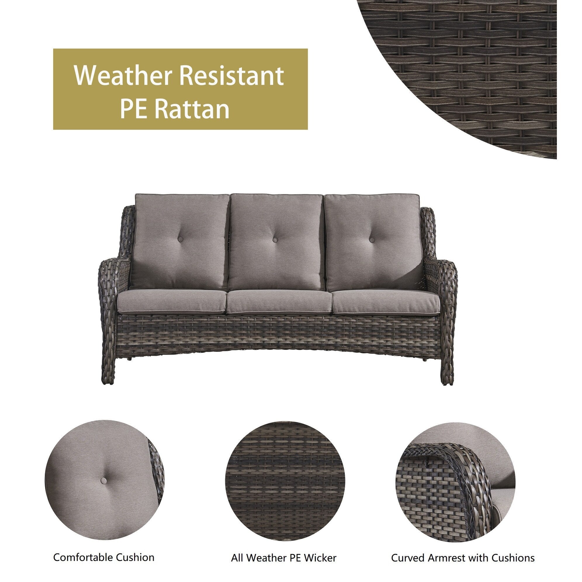 Ensemble de 3 poufs sectionnels en osier à dossier haut pour patio extérieur Gymojoy