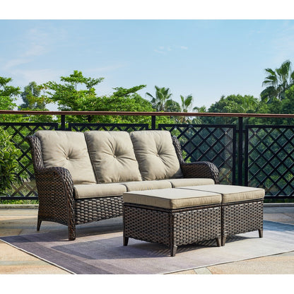 Ensemble de 3 poufs sectionnels en osier à dossier haut pour patio extérieur Gymojoy