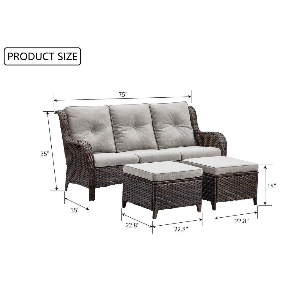 Ensemble de 3 poufs sectionnels en osier à dossier haut pour patio extérieur Gymojoy