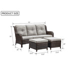 Ensemble de 3 poufs sectionnels en osier à dossier haut pour patio extérieur Gymojoy