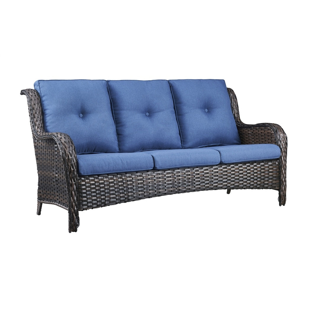 Ensemble de 3 poufs sectionnels en osier à dossier haut pour patio extérieur Gymojoy