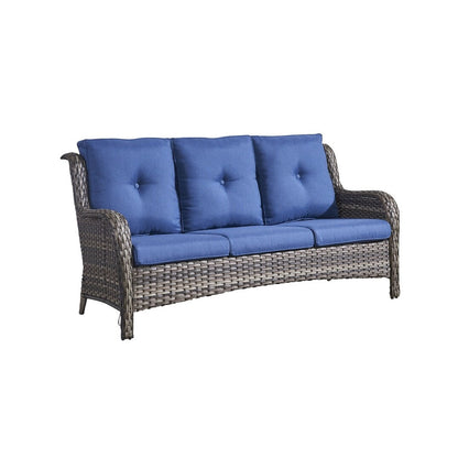 Ensemble de 3 poufs sectionnels en osier à dossier haut pour patio extérieur Gymojoy
