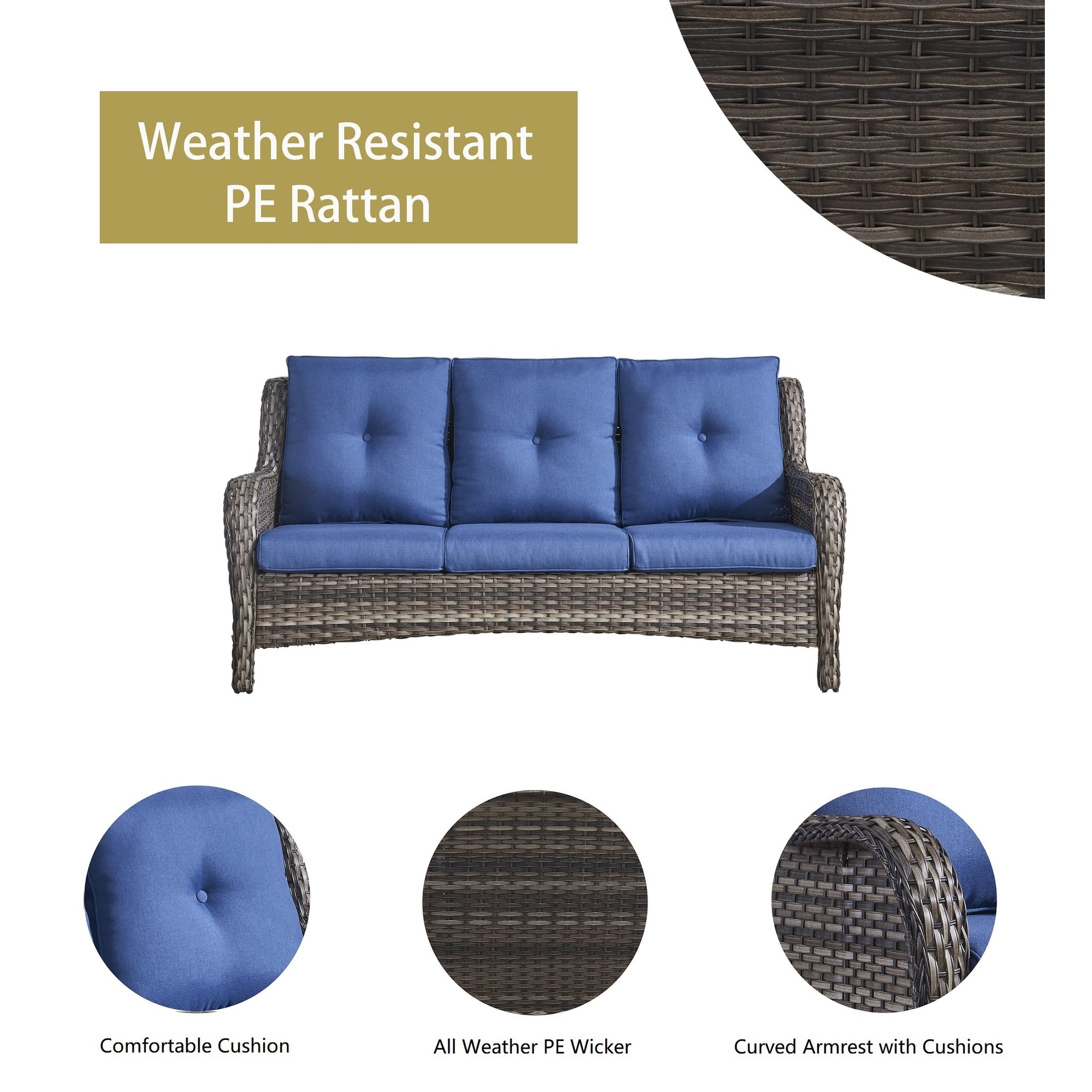 Ensemble de 3 poufs sectionnels en osier à dossier haut pour patio extérieur Gymojoy