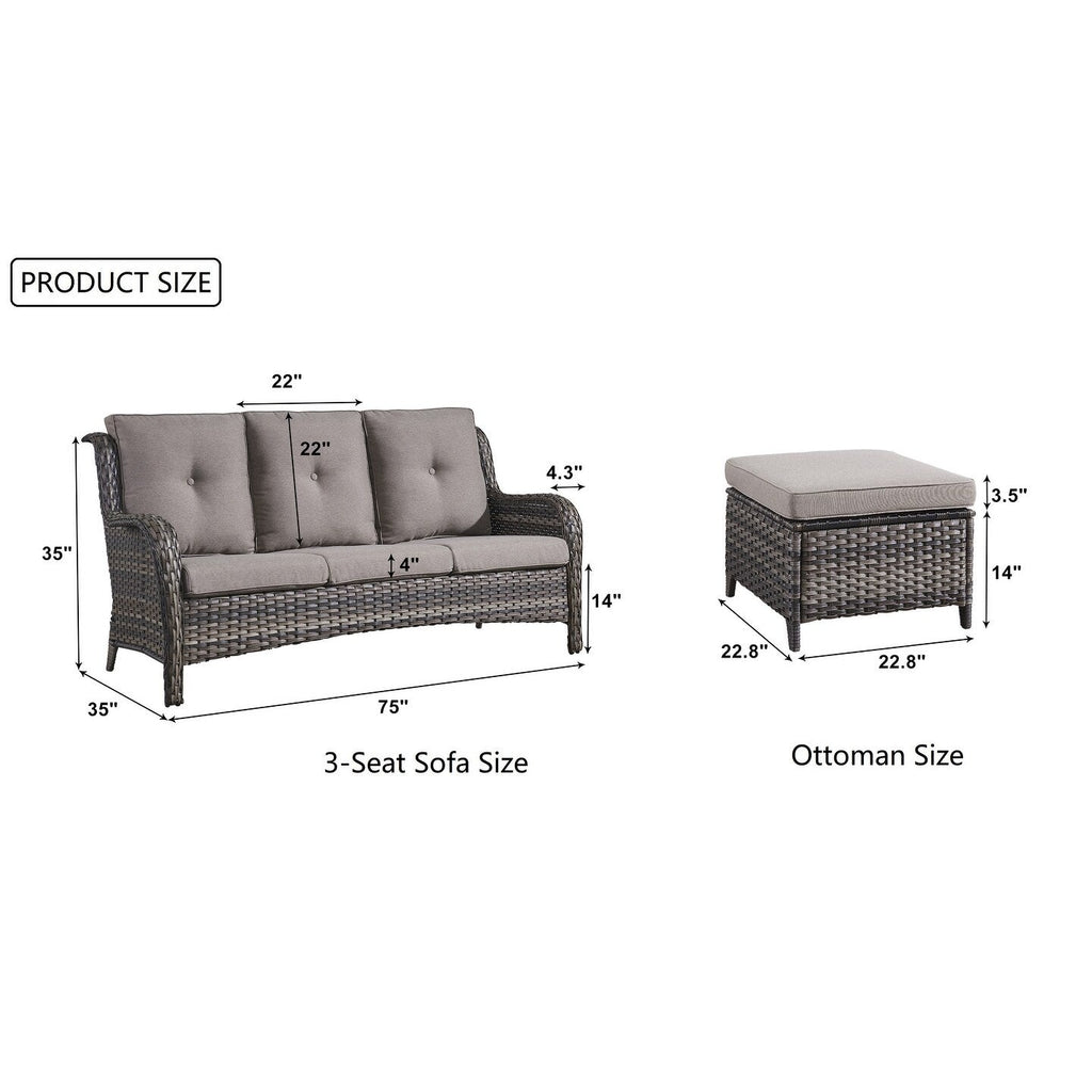 Ensemble de 3 poufs sectionnels en osier à dossier haut pour patio extérieur Gymojoy