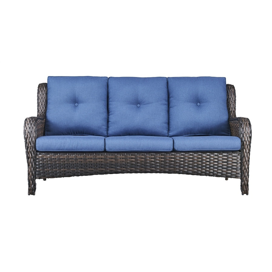 Ensemble de 3 poufs sectionnels en osier à dossier haut pour patio extérieur Gymojoy