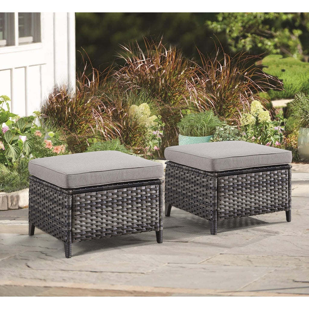 Ensemble de 3 poufs sectionnels en osier à dossier haut pour patio extérieur Gymojoy