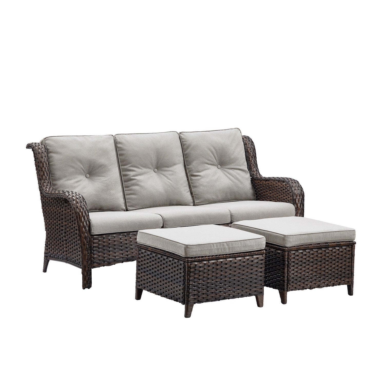Ensemble de 3 poufs sectionnels en osier à dossier haut pour patio extérieur Gymojoy