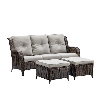 Ensemble de 3 poufs sectionnels en osier à dossier haut pour patio extérieur Gymojoy