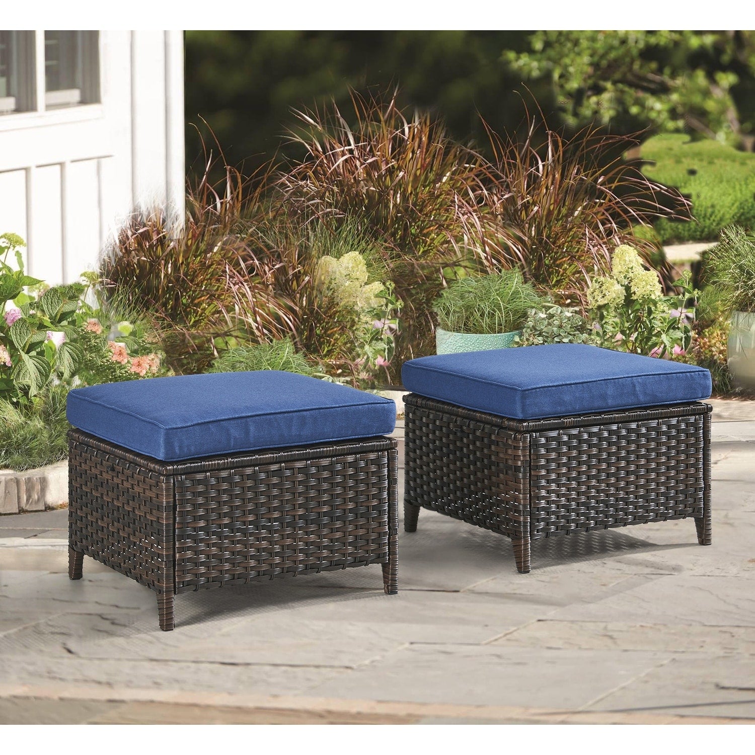 Ensemble de 3 poufs sectionnels en osier à dossier haut pour patio extérieur Gymojoy