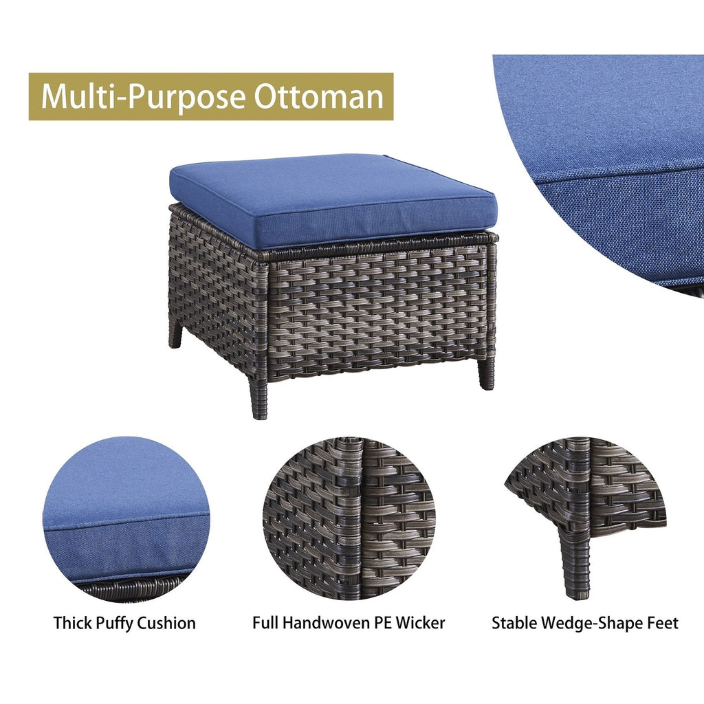 Ensemble de 3 poufs sectionnels en osier à dossier haut pour patio extérieur Gymojoy