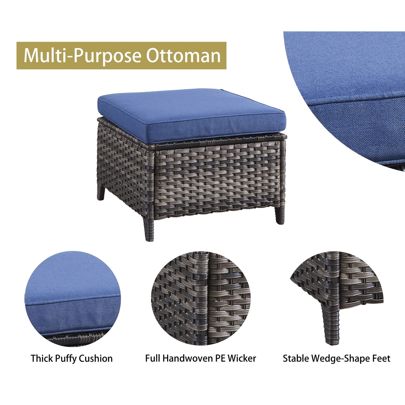 Ensemble de 3 poufs sectionnels en osier à dossier haut pour patio extérieur Gymojoy
