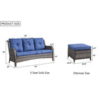 Ensemble de 3 poufs sectionnels en osier à dossier haut pour patio extérieur Gymojoy