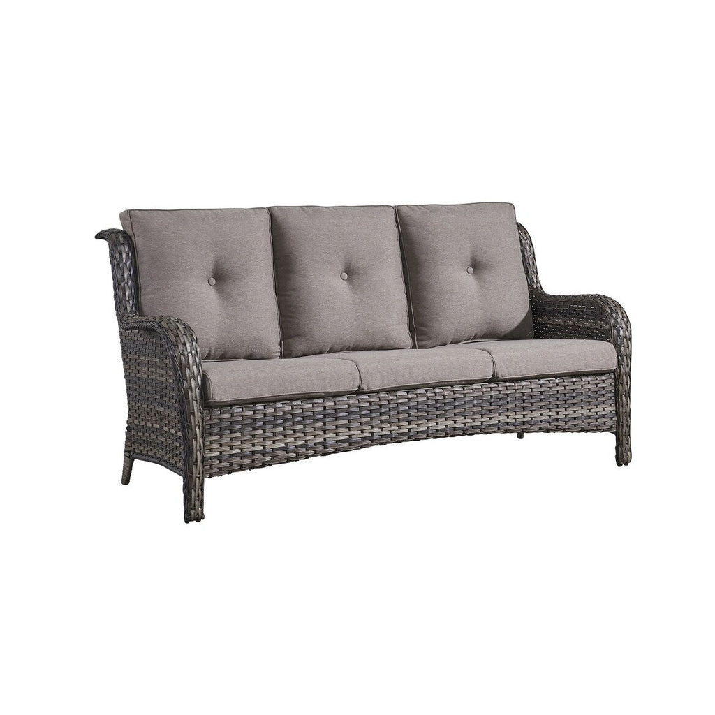Ensemble de 3 poufs sectionnels en osier à dossier haut pour patio extérieur Gymojoy
